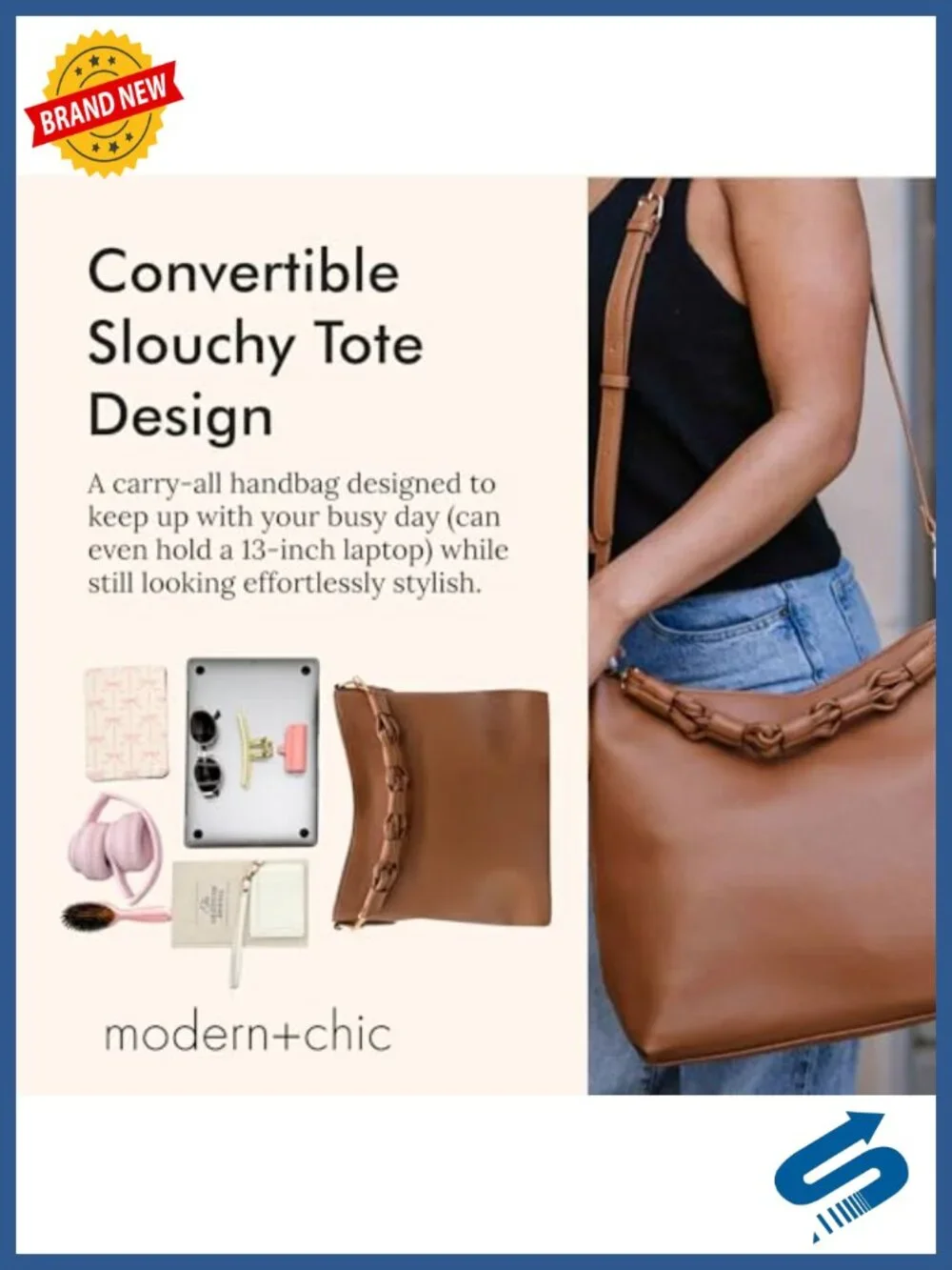 Convertible Slouchy Tote Crossbody Shoulder Bag Vegan Leather